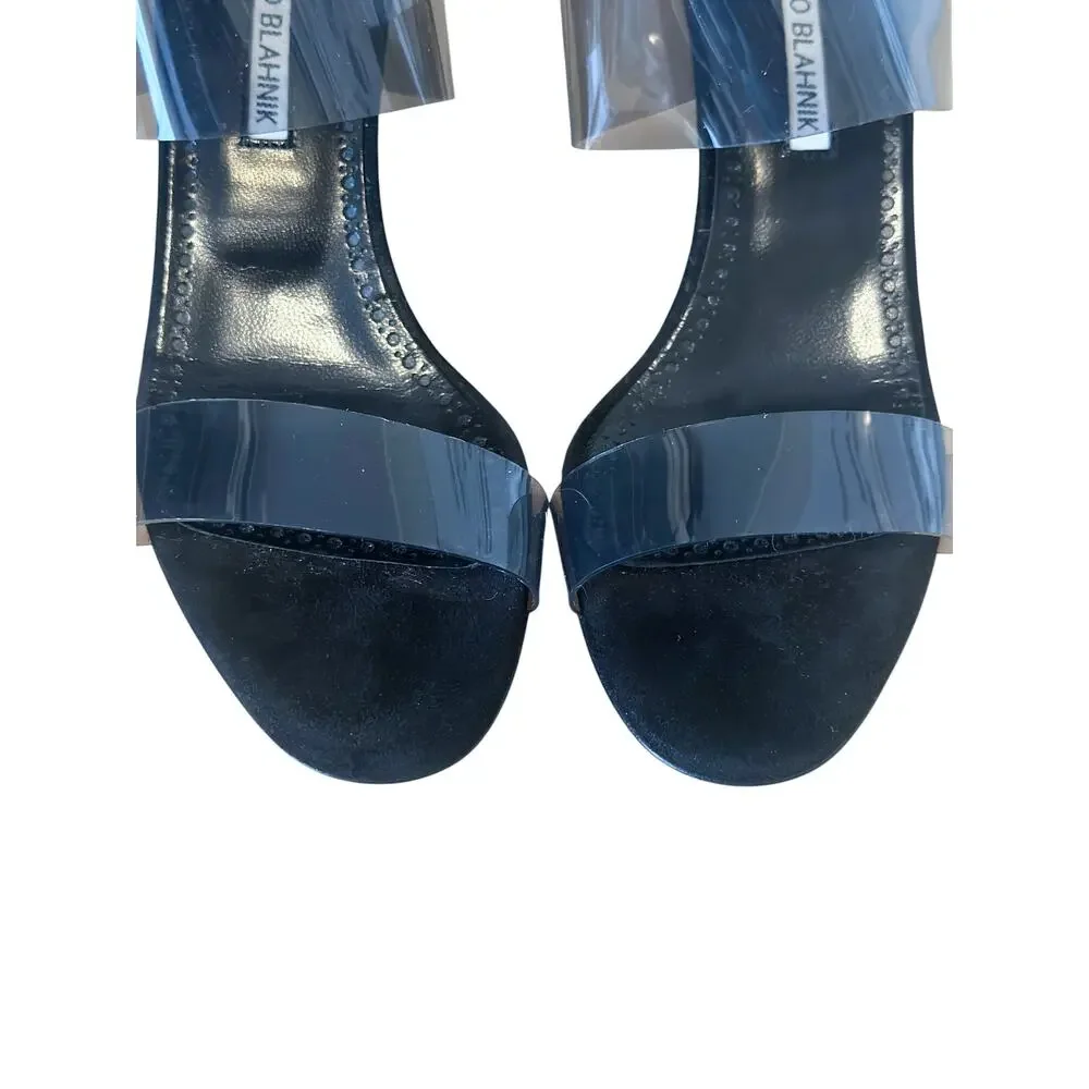 Manolo Blahnik  Scolto 90 Clear PVC Strap High Heel Mule Sandals 38.5 EU
